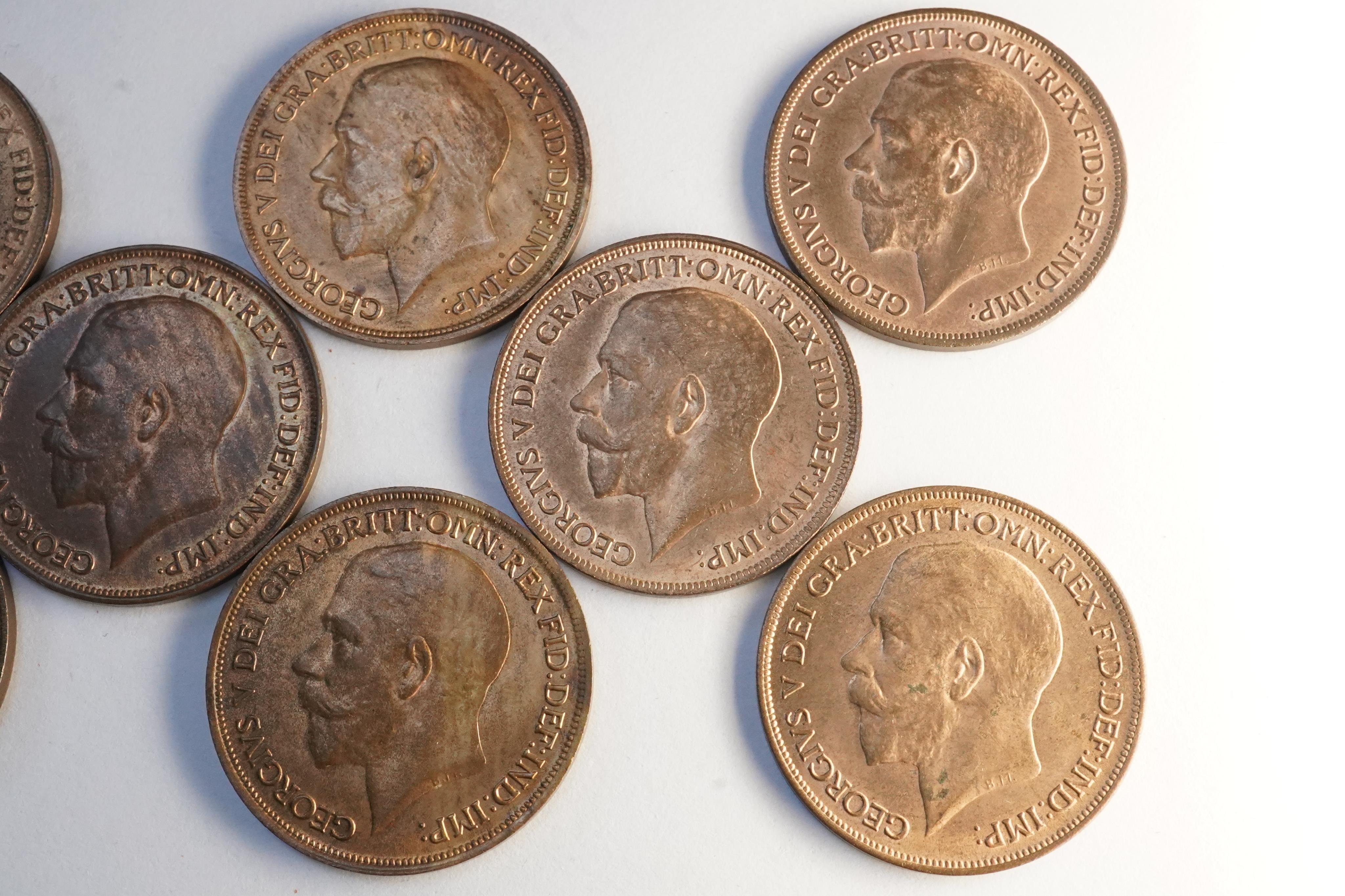 John Hill Collection., British coins, George V, a date set of bronze pennies (1911-1919), excludes Kings Norton and Heaton mint pennies, ranging from EF to UNC, the majority lustrous